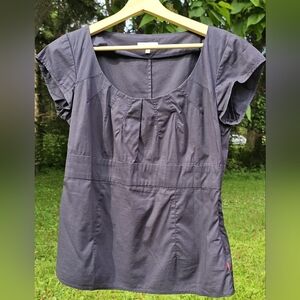 Navy Ruched Cap Sleeve Blouse